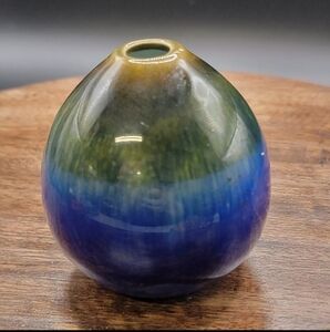 Blue/Green Glazed Pottery Bud Vase No Markings